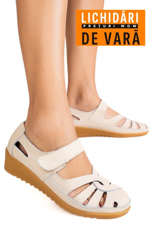 Pantofi bej piele naturala 5spq20