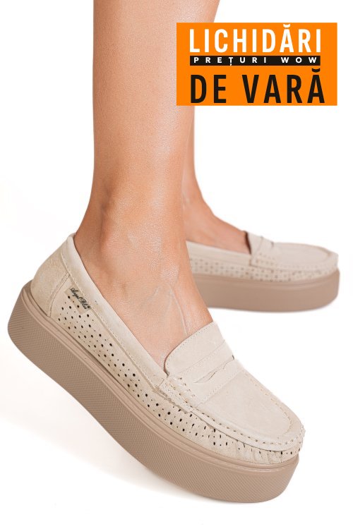 Mocasini bej piele naturala intoarsa gsp10a161
