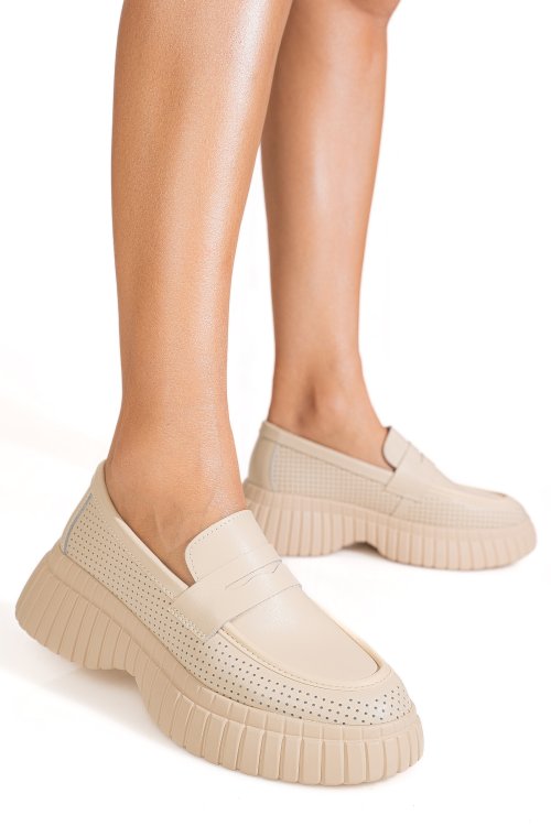 Mocasini bej piele naturala tpc60852
