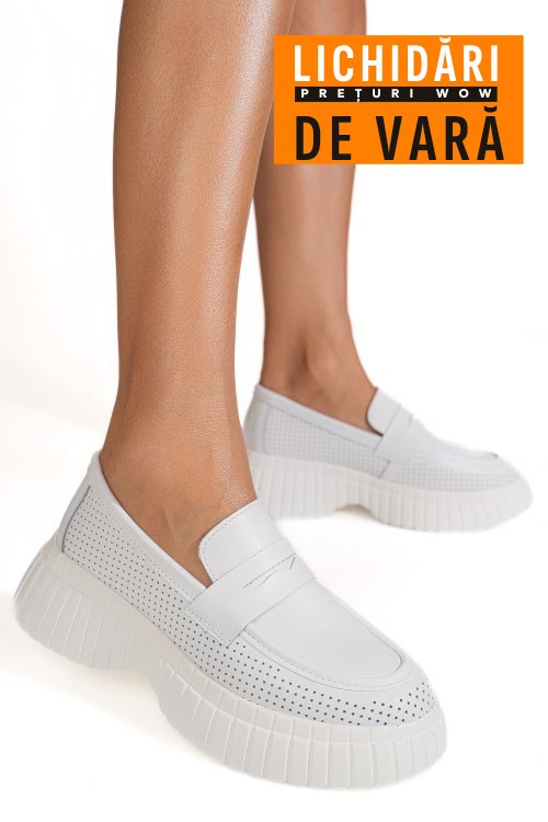 Mocasini albi piele naturala tpc60852