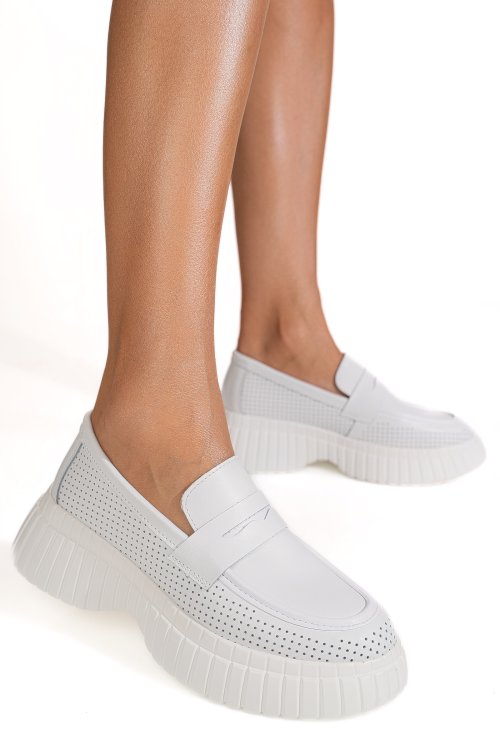 Mocasini albi piele naturala tpc60852
