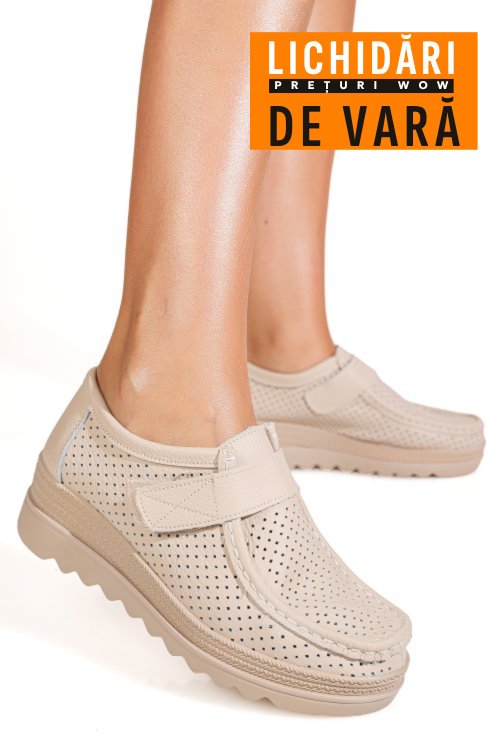 Mocasini bej piele naturala mspm220