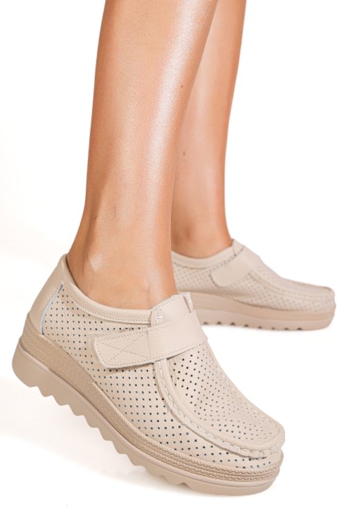 Mocasini bej piele naturala mspm220