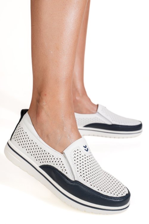 Mocasini alb albastru piele naturala 1sp26010