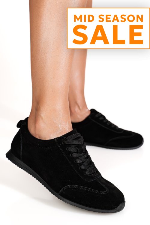Pantofi sport negri piele naturala intoarsa tsp2648
