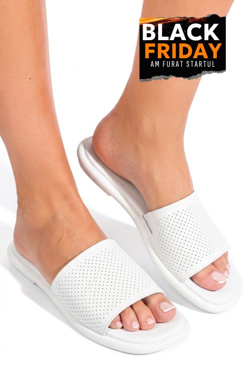 Papuci albi piele naturala fsp001784