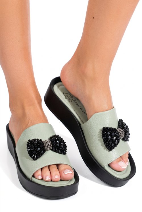 Papuci olive piele naturala gpci004