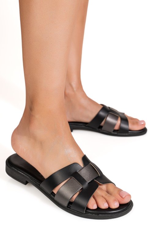 Papuci negri piele naturala ps77op136