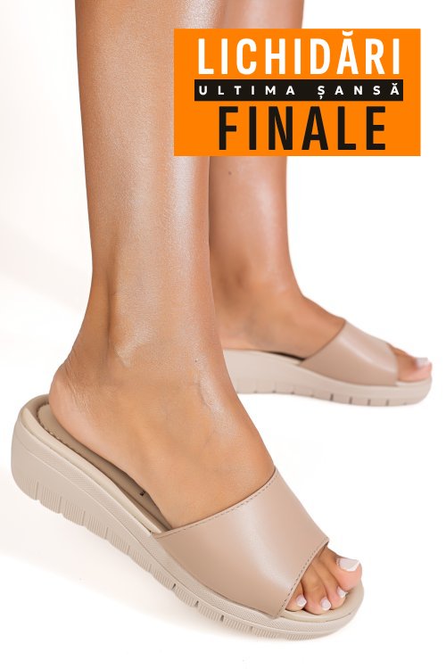 Papuci bej piele naturala 2s772025987