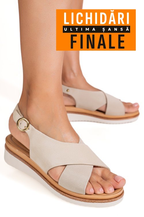Sandale bej piele naturala intoarsa cs77p22
