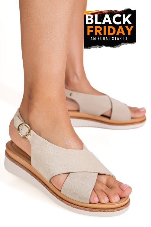 Sandale bej piele naturala intoarsa cs77p22