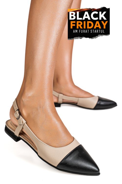 Balerini bej negru piele naturala 3s7725
