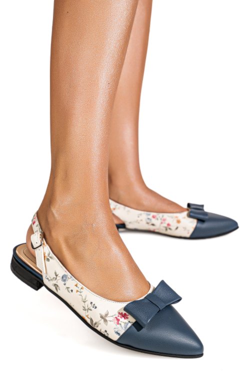 Balerini albastru floral piele naturala 3s7730b