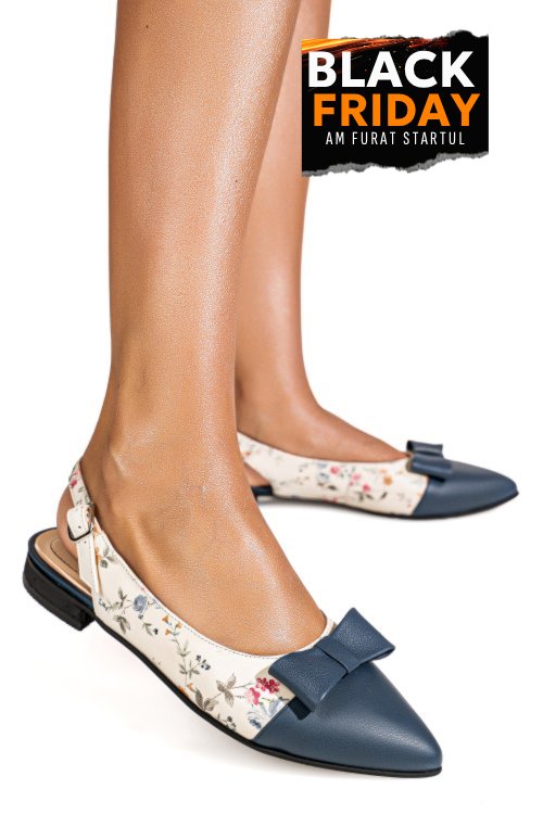 Balerini albastru floral piele naturala 3s7730b