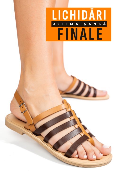 Sandale maro camel piele naturala sspantorini
