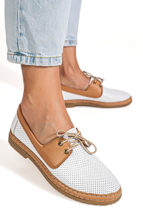 Mocasini albi piele naturala 2pc301