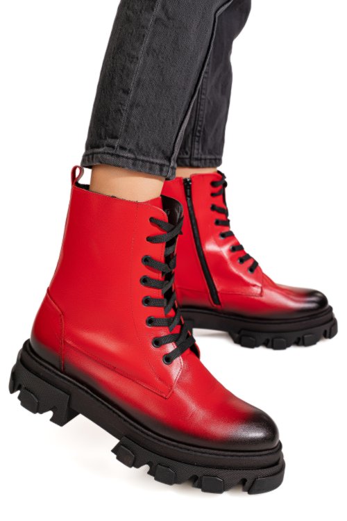 Ghete rosu negru piele naturala 1s7755