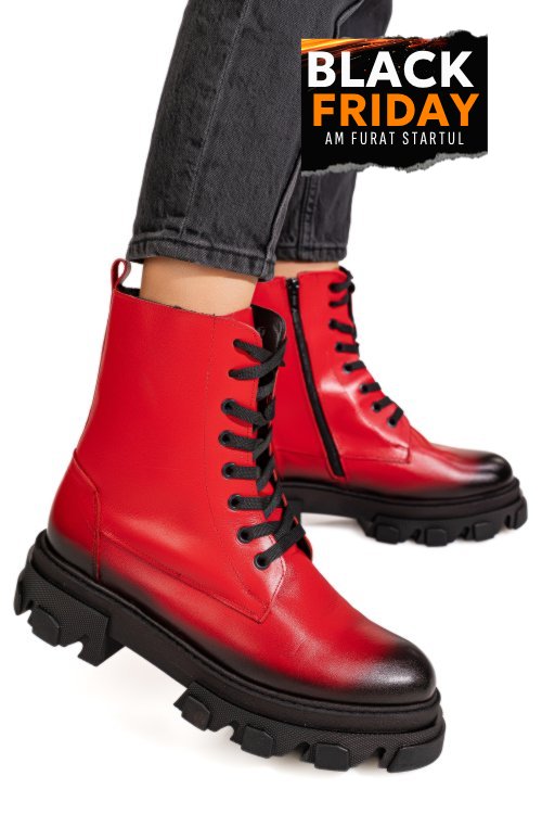 Ghete rosu negru piele naturala 1s7755