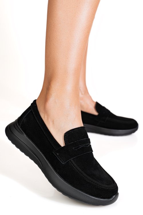 Mocasini negri piele naturala intoarsa tpc2810