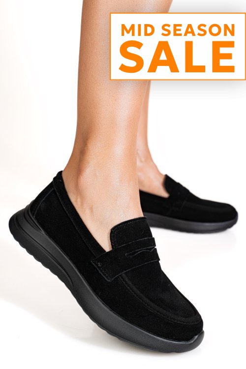 Mocasini negri piele naturala intoarsa tpc2810