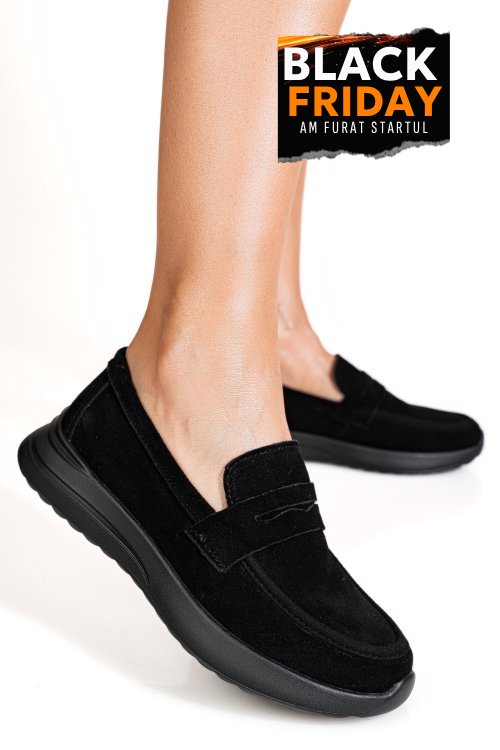 Mocasini negri piele naturala intoarsa tpc2810