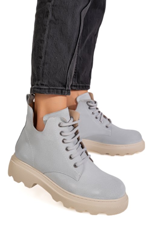 Ghete gri piele naturala intoarsa 1pc989