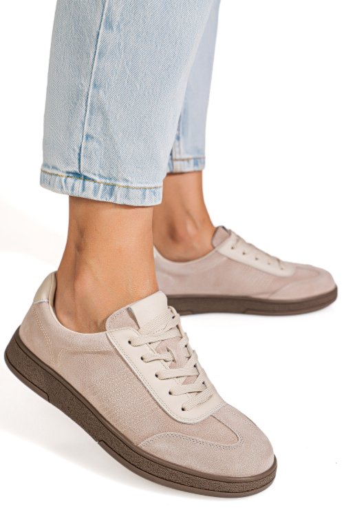 Pantofi sport bej piele naturala intoarsa fsp001-969