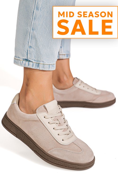 Pantofi sport bej piele naturala intoarsa fsp001-969