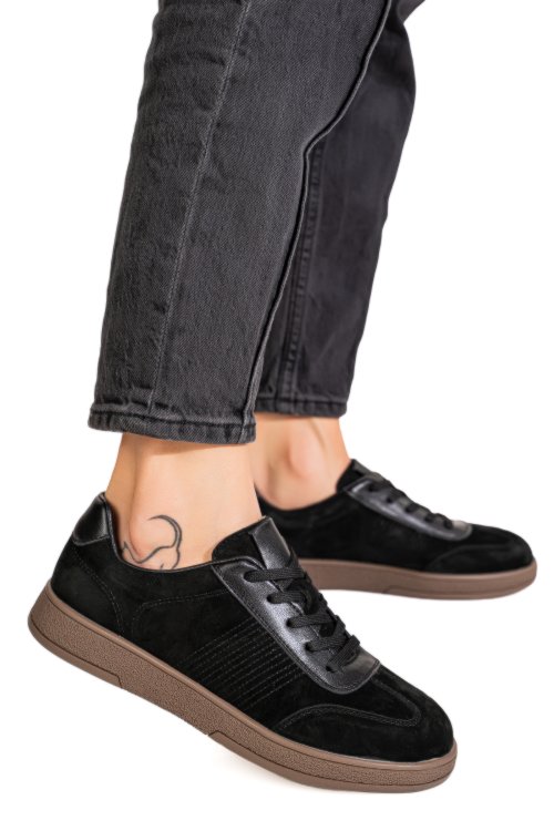 Pantofi sport negri piele naturala intoarsa fsp001-969