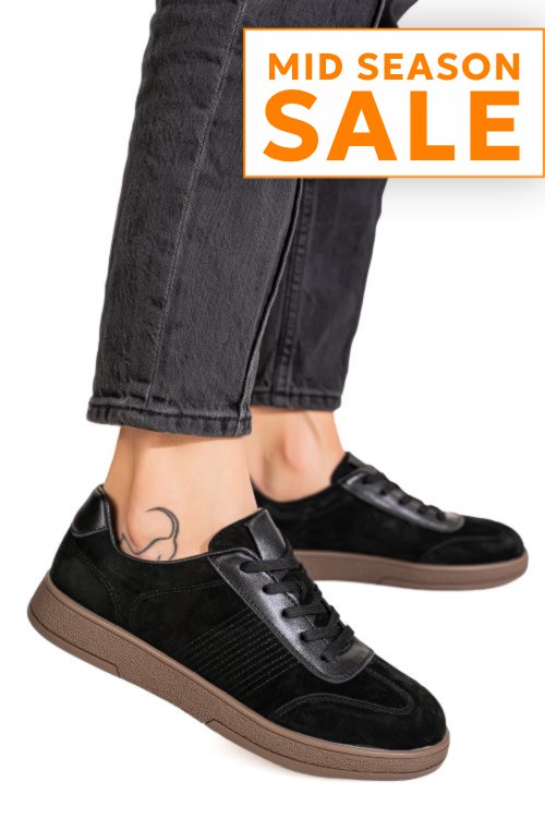 Pantofi sport negri piele naturala intoarsa fsp001-969