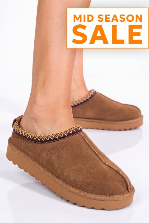 Saboti camel piele naturala intoarsa sw42206