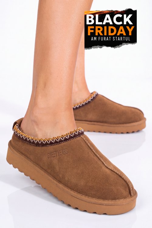 Saboti camel piele naturala intoarsa sw42206