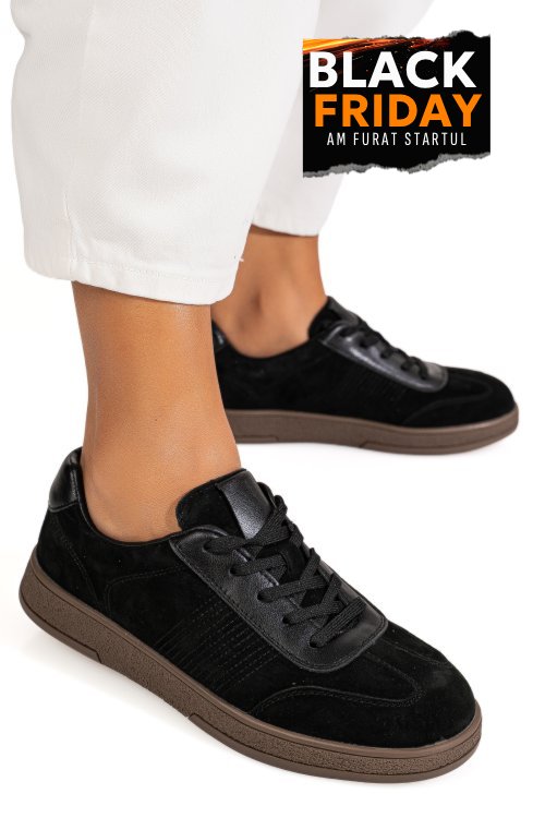 Pantofi sport negri piele naturala intoarsa fsp001-969