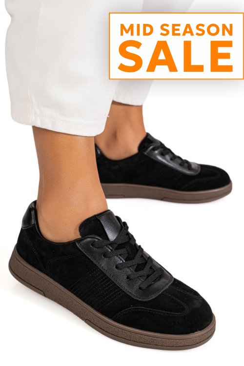 Pantofi sport negri piele naturala intoarsa fsp001-969