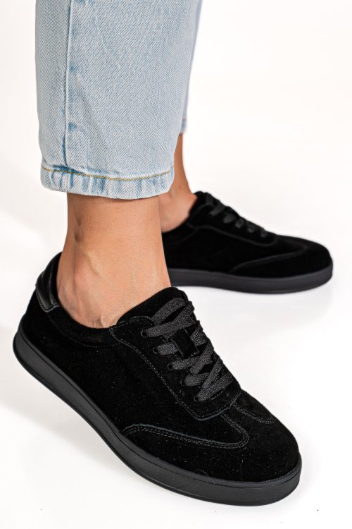 Pantofi sport negri piele naturala intoarsa tsp2646