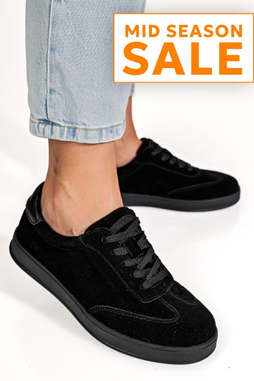 Pantofi sport negri piele naturala intoarsa tsp2646