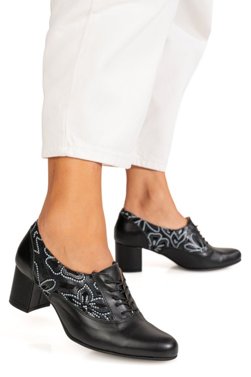 Pantofi negru floral piele naturala 1s77515pa