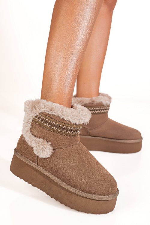 Cizme taupe piele naturala intoarsa is771264