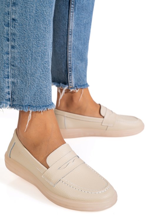 Mocasini bej piele naturala 3sp701