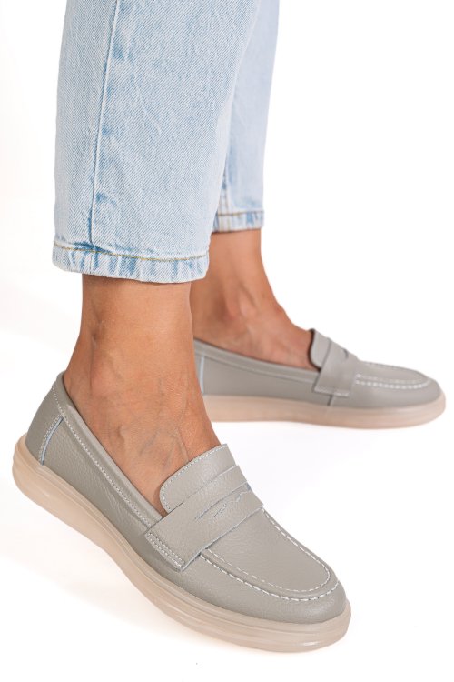 Mocasini gri piele naturala 3sp701
