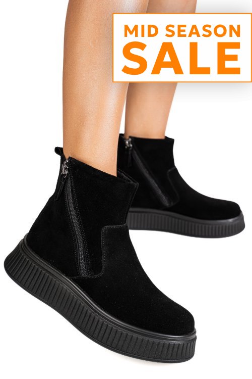 Ghete negre piele naturala intoarsa ts777007