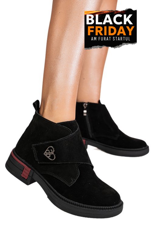 Ghete negre piele naturala intoarsa ts772693