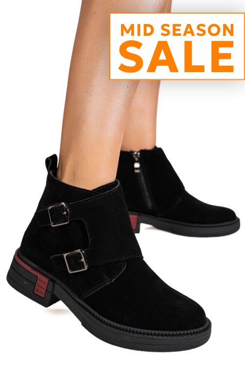Ghete negre piele naturala intoarsa ts772630