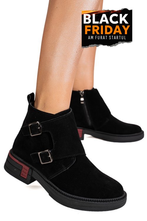 Ghete negre piele naturala intoarsa ts772630