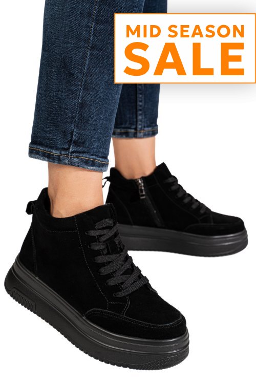 Ghete negre piele naturala intoarsa ts777026