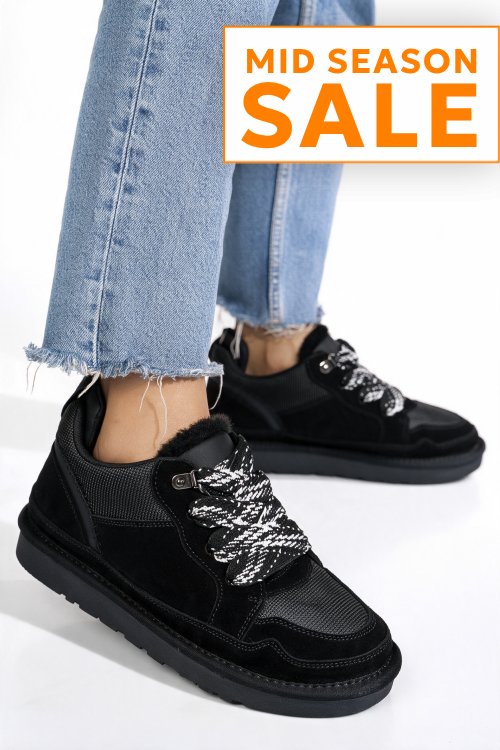 Pantofi sport negri piele naturala intoarsa 1s77204