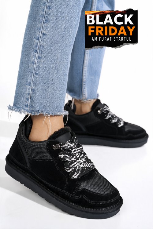Pantofi sport negri piele naturala intoarsa 1s77204
