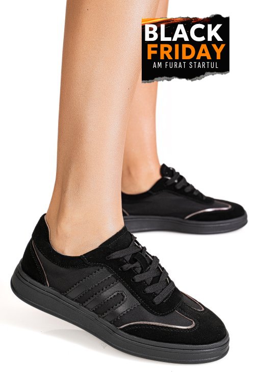Pantofi sport negri piele naturala intoarsa fpc002559