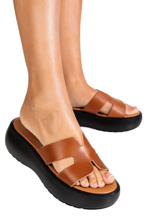 Sandale maro talpa neagra piele naturala marlia501
