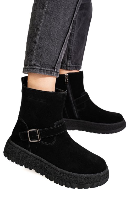 Ghete negre piele naturala intoarsa ts772603
